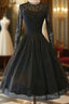 Vintage Style A-Line Knee-Length Long Sleeves Black Homecoming Dress With Lace
