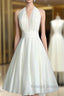 Vintage Tea-Length Chiffon Wedding Dress With Halter Neck And Bow