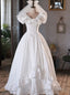 Vintage White Satin Lace V Neck Wedding Dress