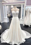 White Strapless Lace Long Prom Dresses, A-Line Formal Evening Dresses