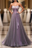 Pruple Tulle Sweetheart Neck Long Prom Dress, Evening Dress
