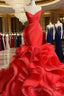 Wedding Dress Long Train Organza Tiered Skirt Ruffled Plus Size Prom Gown