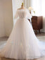 White A-Line Tulle Long Prom Dress, White Formal Dress