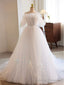 White A Line Tulle Long Prom Dress, White Formal Dress