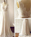 White A-Line V Neck Chiffon Lace Long Prom Dresses Bridesmaid Dresses