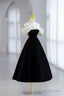 White and Black Velvet Short Prom Dress, Black Off Shoulder Prom Dress