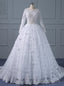 White Ball Gowns Long Sleeve Lace Appliques With Beading Wedding Dress