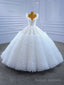White Ball Gown Puff Lace Sequins Tiers Wedding Dress