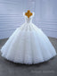 White Ball Gowns Puff Lace Sequins Tiers Wedding Dress