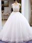 White Ball Gowns Tulle Lace Bateau Backless Long Wedding Dresses