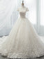 White Ball Gowns Tulle Lace High Neck Cap Sleeve Wedding Dress