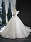 White Ball Gown Tulle Sequins Appliques Backless Wedding Dress