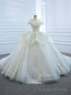 White Ball Gown Tulle Sequins Appliques Off the Shoulder Wedding Dress