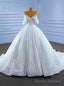 White Ball Gown Tulle Sequins Pearls Wedding Dress