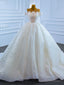 White Ball Gown Tulle Sequins Scoop Pearls Wedding Dress Party Prom Dresses