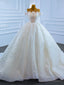 White Ball Gowns Tulle Sequins Scoop Pearls Wedding Dresses Prom Dress