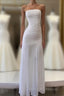 White Bodycon Dress Strapless Chiffon Long Prom Dress Simple Evening Dress