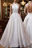 White Halter Simple Satin Backless Long Weddign Party Dress, White Long Formal Dress