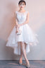 White High Low Graduation Dress , Tulle And Lace Party Dresses