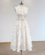 White High Neck Tulle Lace Prom Dress, Lace Formal Prom Dress