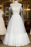 White Lace A-Line Tea Length Prom Dresses