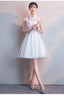 White Lace And Tulle High Neckline Short Graduation Dress Lovely White Short Homecoming Dresses
