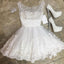 White Lace Homecoming Dress Pearl Beading