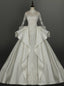 White Lace Satin Long Sleeve High Neck Backless Appliques Wedding Dress