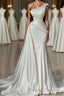 White Long Mermaid One Shoulder Satin Beads Formal Prom Dresses