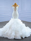 White Mermaid Beading Pearls Cap Sleeve Wedding Dress