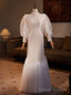 White Mermaid Lace Long Seeve Wedding Dress