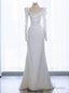 White Mermaid Long Sleeve Square Pleats Wedding Dress