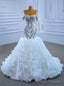 White Mermaid Organza Beading Crystal Wedding Dress