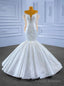 White Mermaid Satin Long Sleeve Appliques Beading Wedding Dress