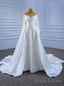 White Mermaid Satin Long Sleeve Pearls Beading Wedding Dress