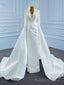 White Mermaid Satin Pearls Long Sleeve Wedding Dress