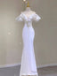 White Mermaid Satin Pearls Wedding Dress
