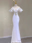 White Mermaid Satin Pearls Wedding Dress