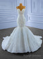 White Mermaid Sequins Spaghetti Straps Pearls Wedding Dress