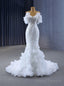 White Mermaid Sequins V Neck Wedding Dress