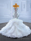 White Mermaid Spaghetti Straps Beading Crystal Wedding Dress