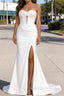 White Mermaid Sweetheart Corset Prom Dresses Long with Slit
