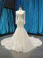 White Mermaid Tulle Appliques Deep V Neck Long Sleeve Backless Wedding Dress