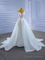 White Mermaid Tulle Beading Pearls V Neck Wedding Dress With Detachable Train