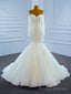 White Mermaid Tulle Long Sleeve Beading Sequins Wedding Dress