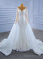 White Mermaid Tulle Long Sleeve Wedding Dress With Detachable Train