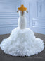 White Mermaid Tulle Off the Shoulder Crystal Wedding Dress