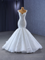 White Mermaid Tulle Strap Wedding Dress