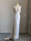 White Mermaid V Neck Backless Pleats Wedding Dress