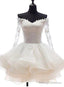White Off Shoulder Short Organza With Lace Top Graduation Dress, Short Wedding Party Dress
